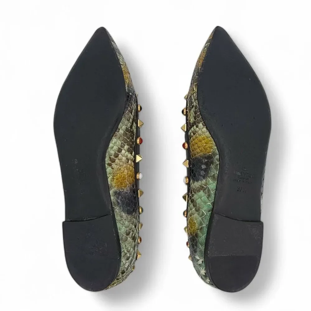 VALENTINO Garavani Rockstud Snakeskin Ballet Flats Size IT37.5 - Picture 9 of 11